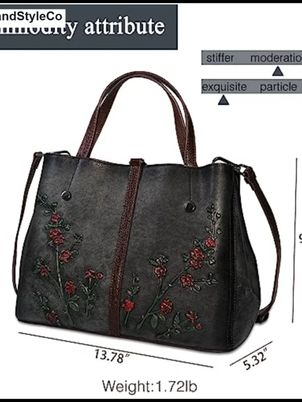 Genuine Leather Satchel Top Handle Handbag Vintage Embossed Crossbody Hobo Purse